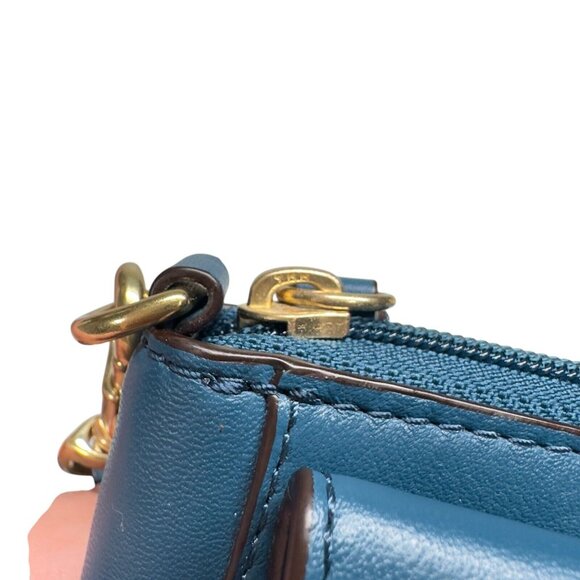 Coach Campbell Universal Zip Around Leather Turn Lock Wristlet Wallet Blue - Picture 12 of 16